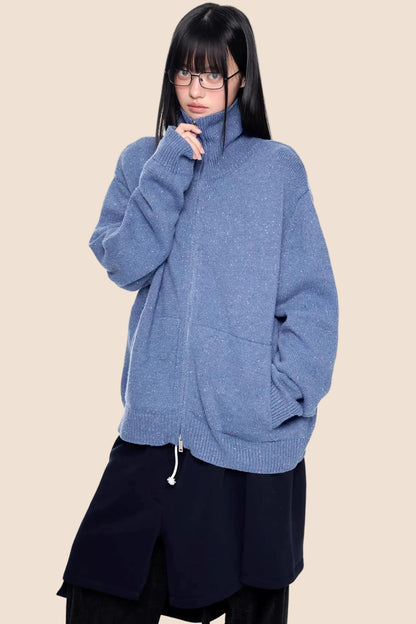 High-Neck Knitted Cardigan