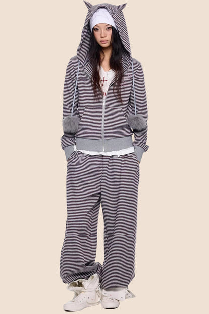 Devil Striped Hooded Jacket Set-Up