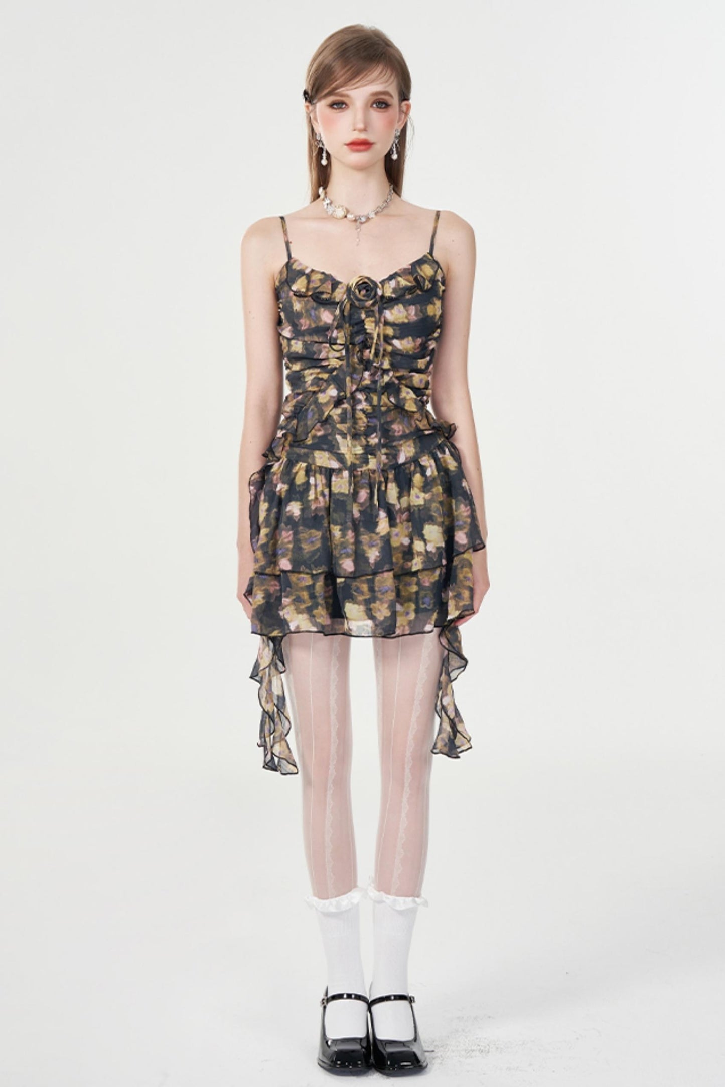 Dreamy Floral Ruffle Halter Dress