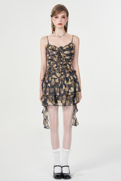 Dreamy Floral Ruffle Halter Dress