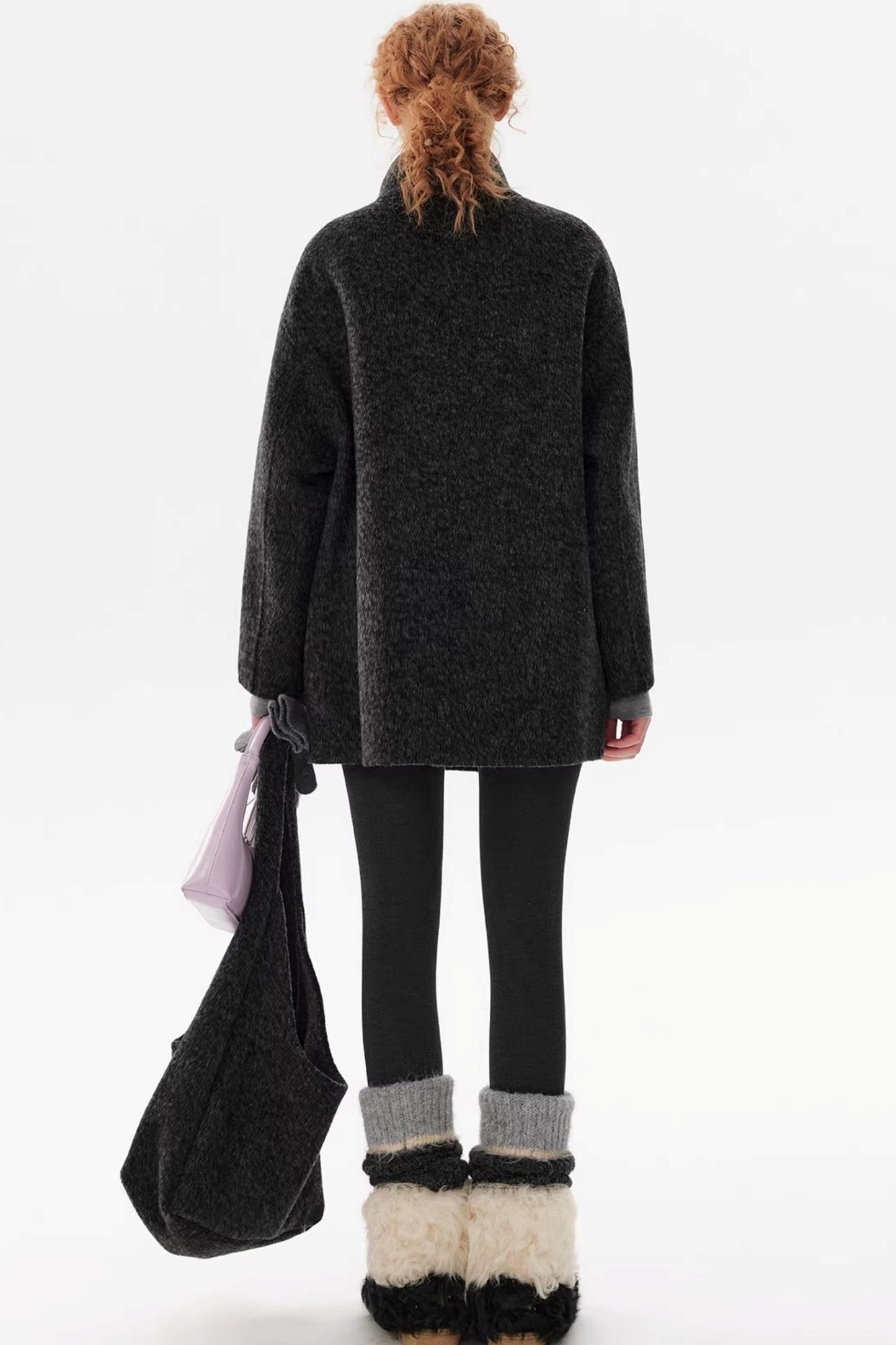 Black Wool Stand Collar Coat