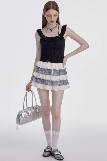 Beige-Gray High-Waisted A-Line Skirt