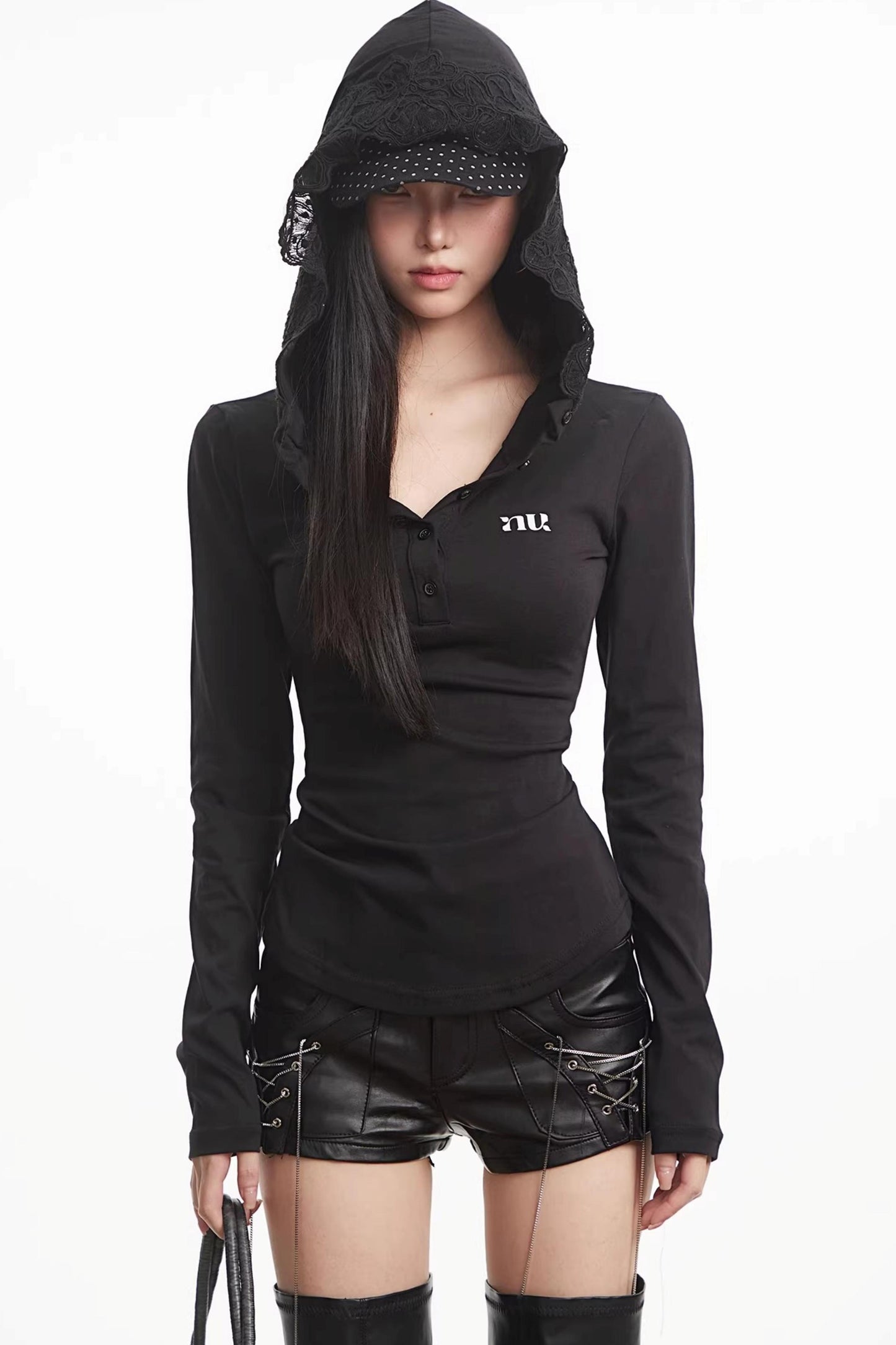 Lace Patchwork Hooded Top