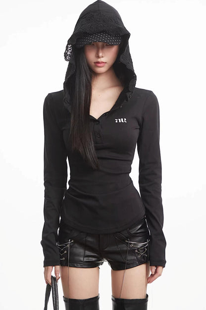 Lace Patchwork Hooded Top