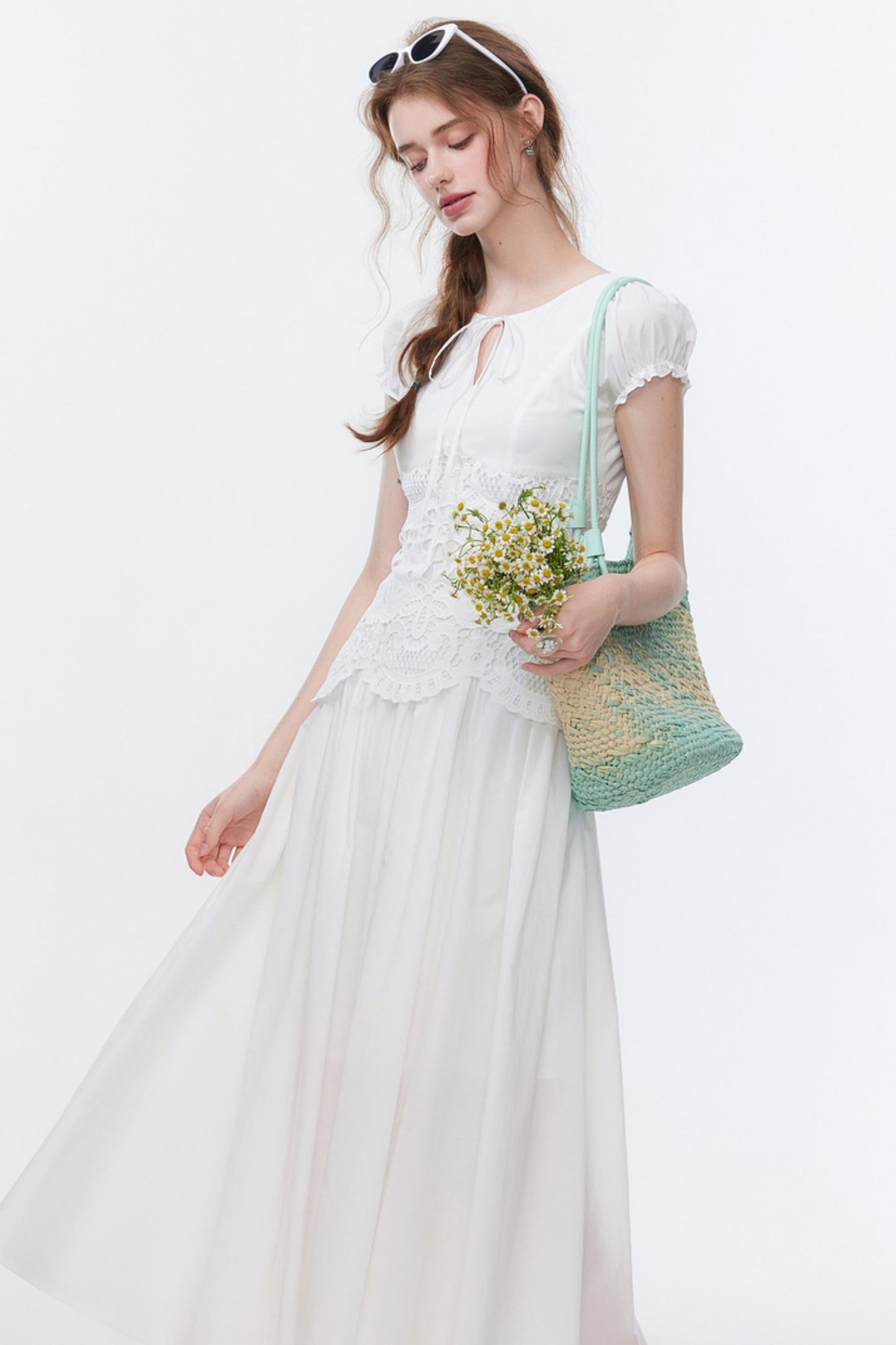 Bubble Sleeve White Dress