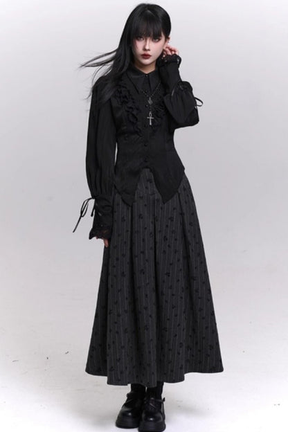 Gray Striped A-Line Skirt