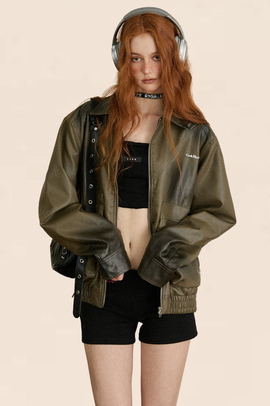 American Vintage Short Biker Leather Jacket