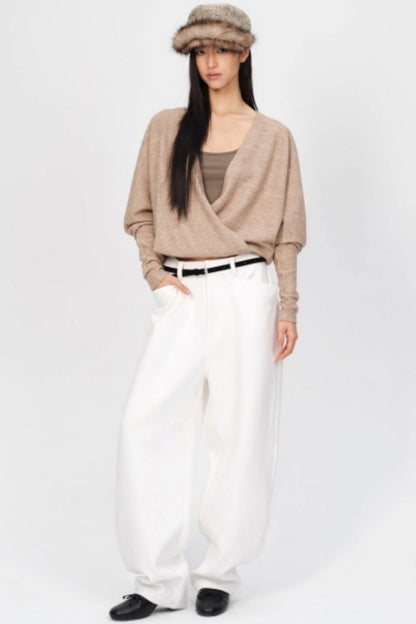 Thickened Oatmeal V-Neck Top
