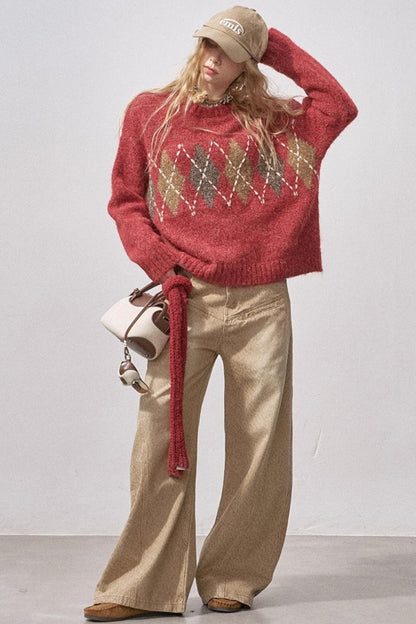 Floral Diamond Knit Sweater