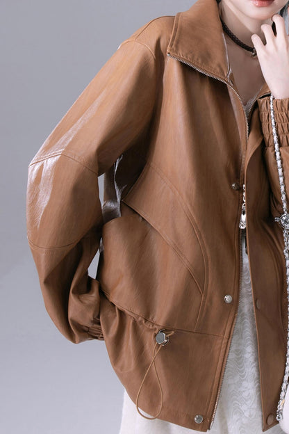 Deconstructed Dew Brown Leather Jacket