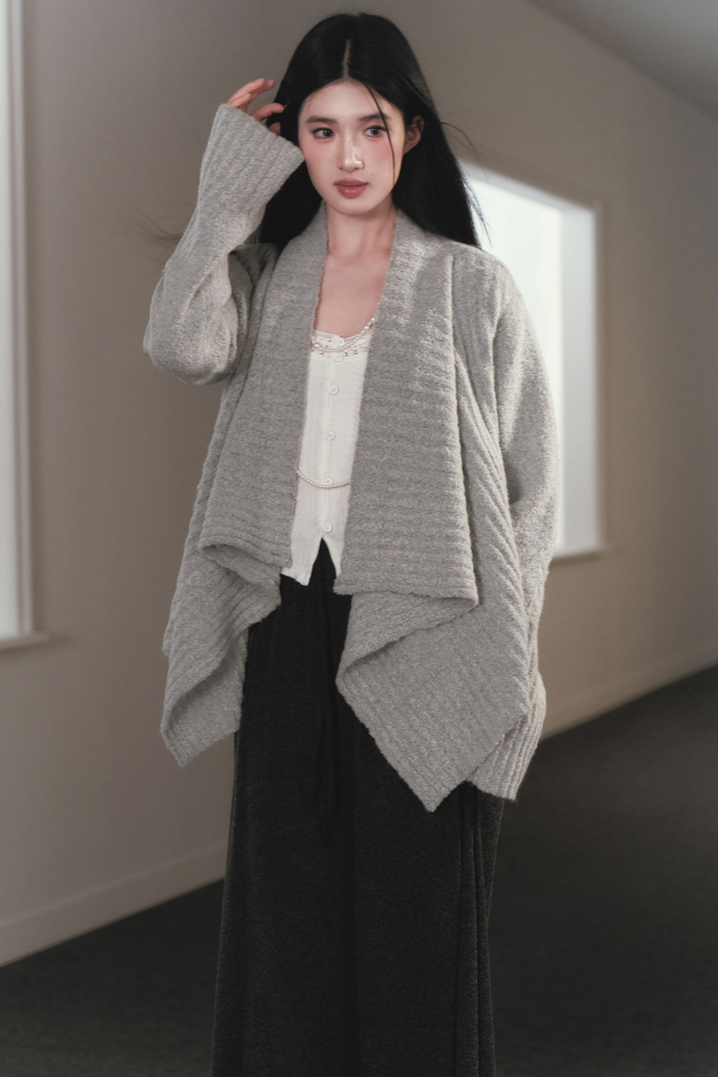Irregular Lapel Knitted Cardigan