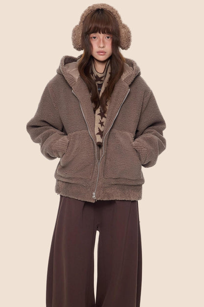 Imitation Lamb Wool Hooded Jacket