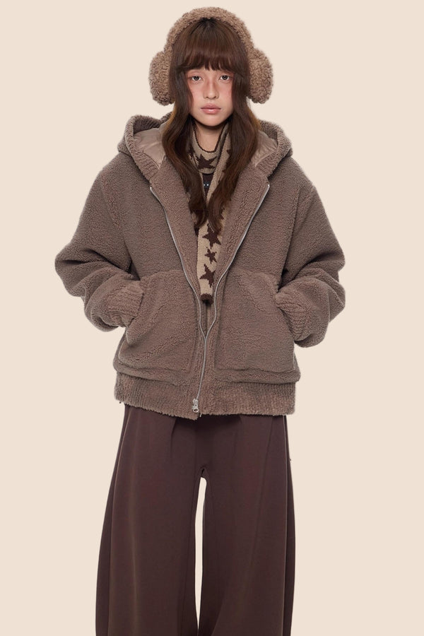 Imitation Lamb Wool Hooded Jacket
