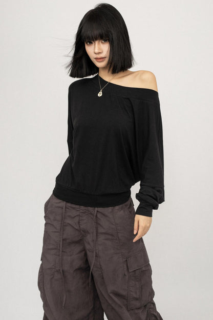Autumn Off-Shoulder Long T-Shirt