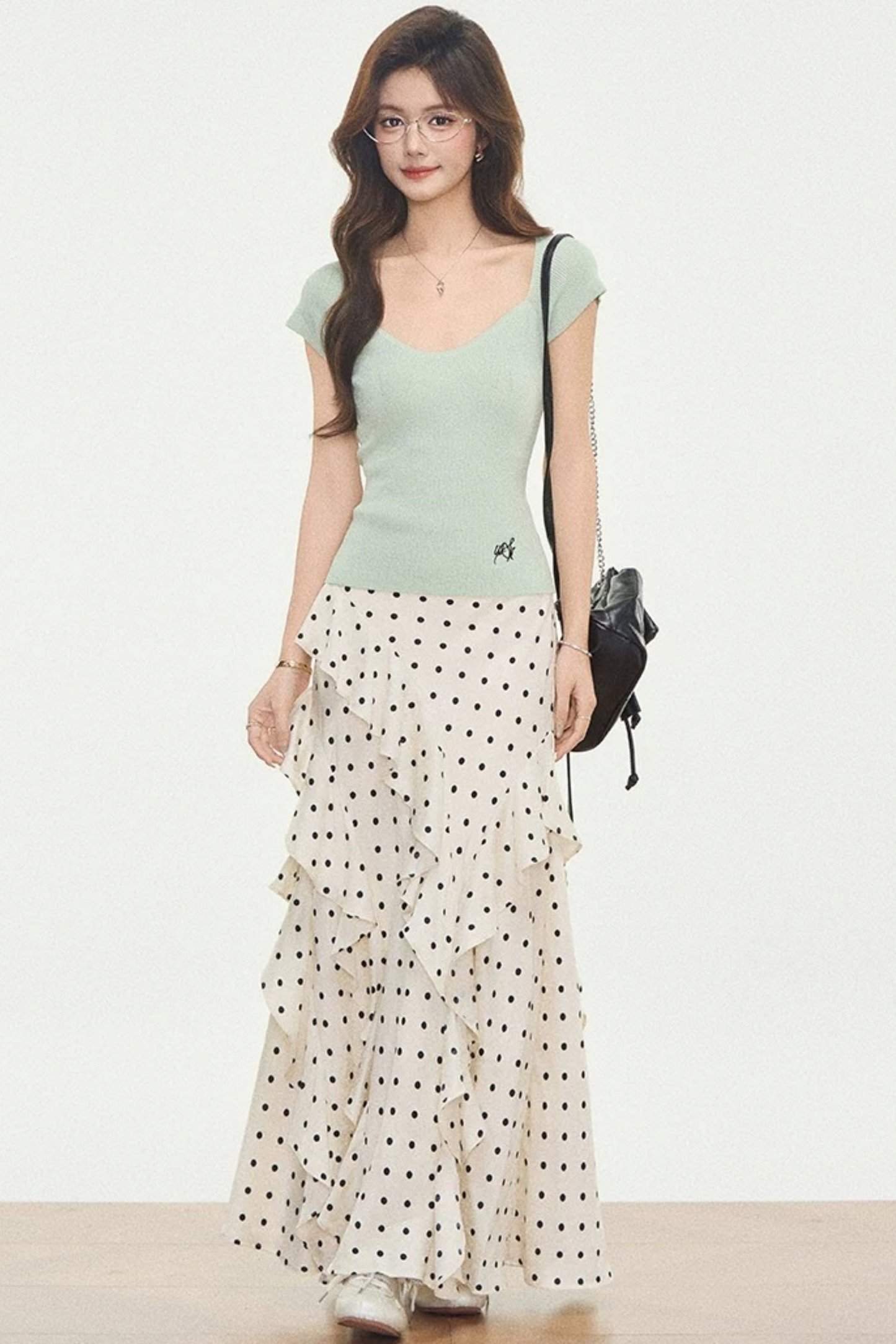 Knit Polka-Dot Top & Skirt Set-Up