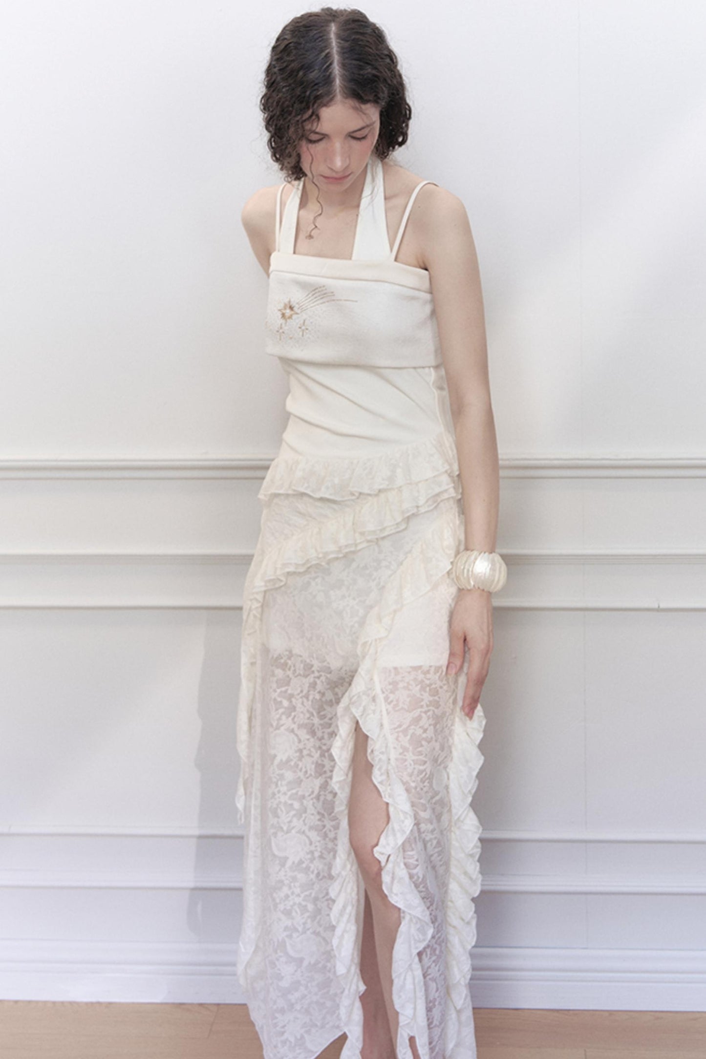 Lace Collar Knit Camisole Set