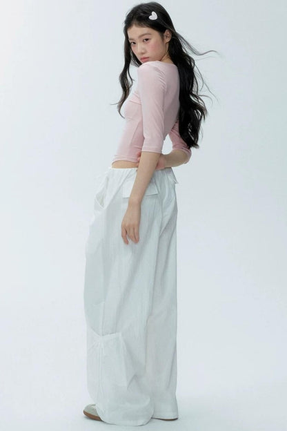 White Drawstring Wide-Leg Pants