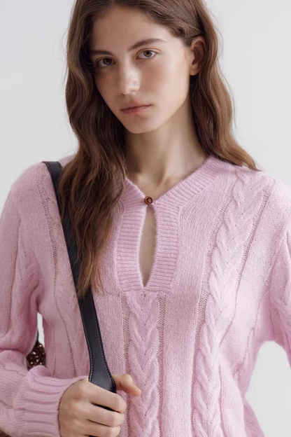 Pink Mohair V-Neck Sweater