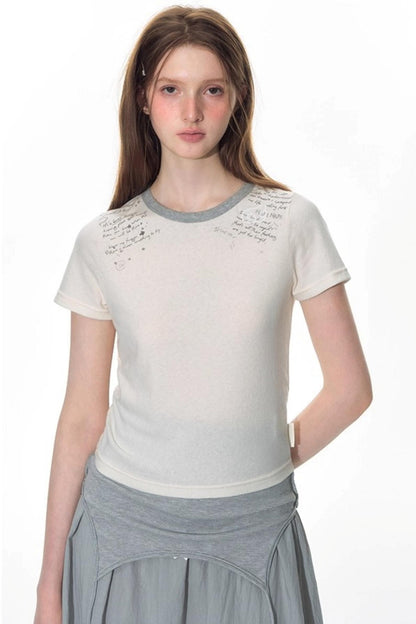 Original Patch Print Short Sleeve Summer Top