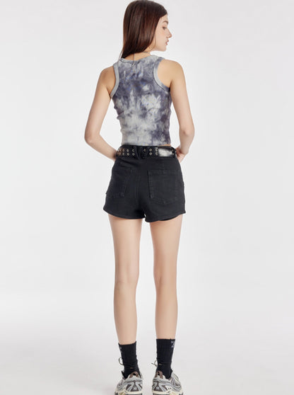 High-Waisted Denim Shorts Pants