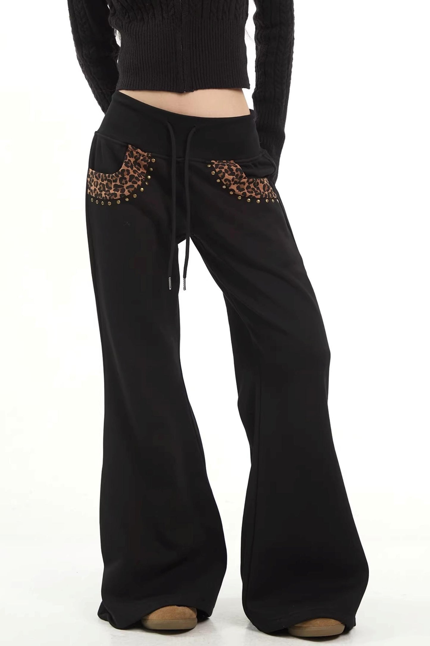 Leopard Print Patchwork Flared Pants