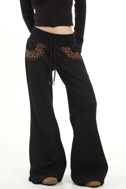 Leopard Print Patchwork Flared Pants