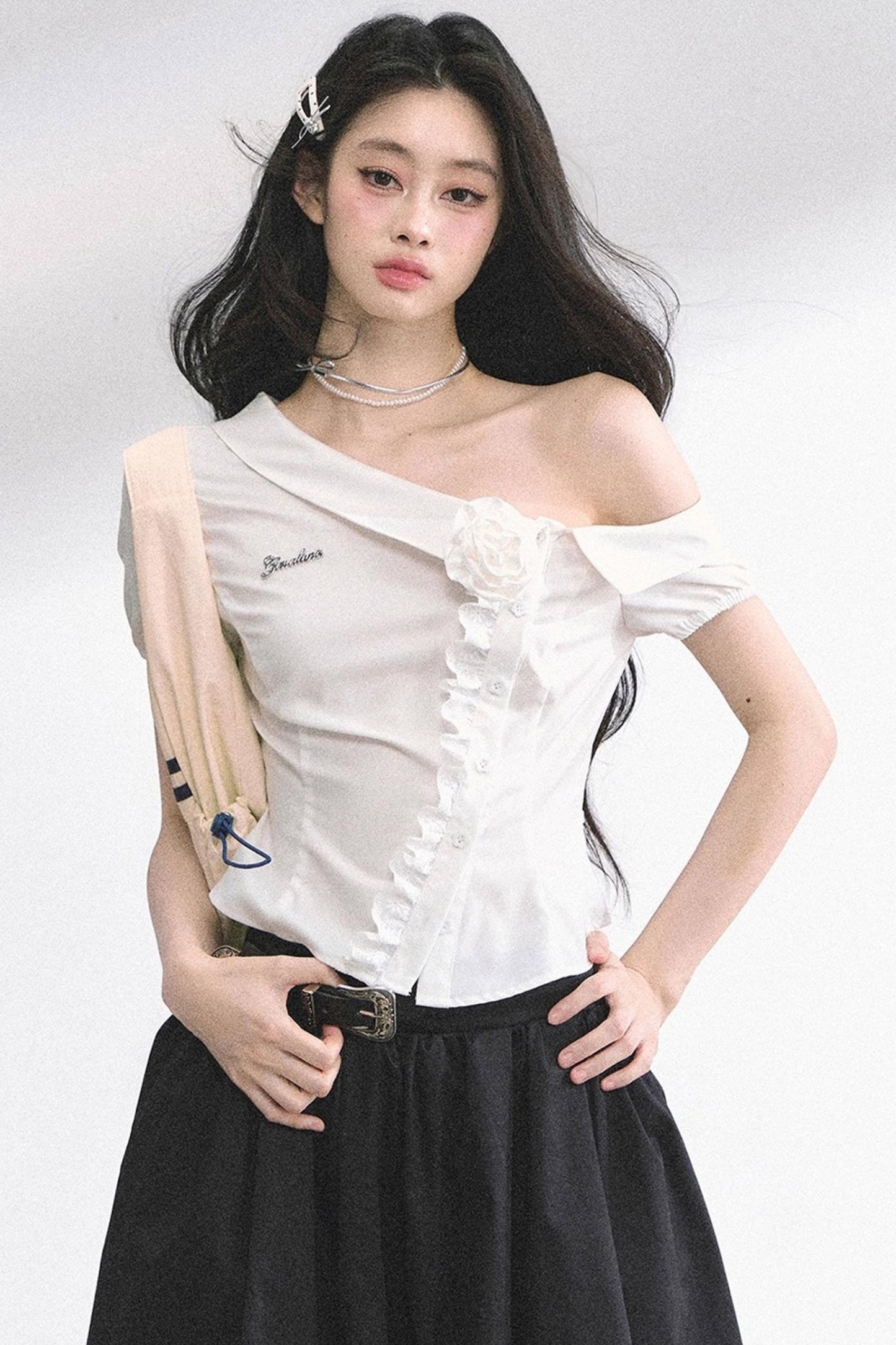 White Gardenia Lace Off-the-Shoulder Shirt