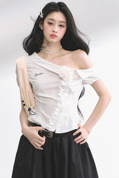 White Gardenia Lace Off-the-Shoulder Shirt