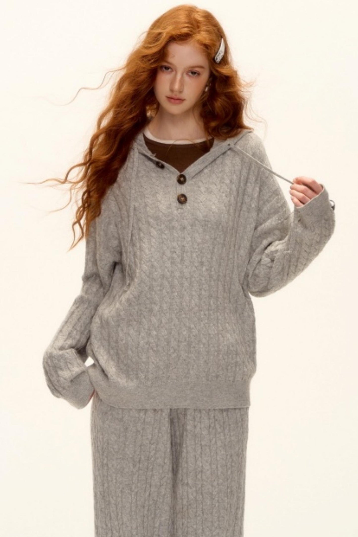 Wool Blend Hooded Knit Set-Up