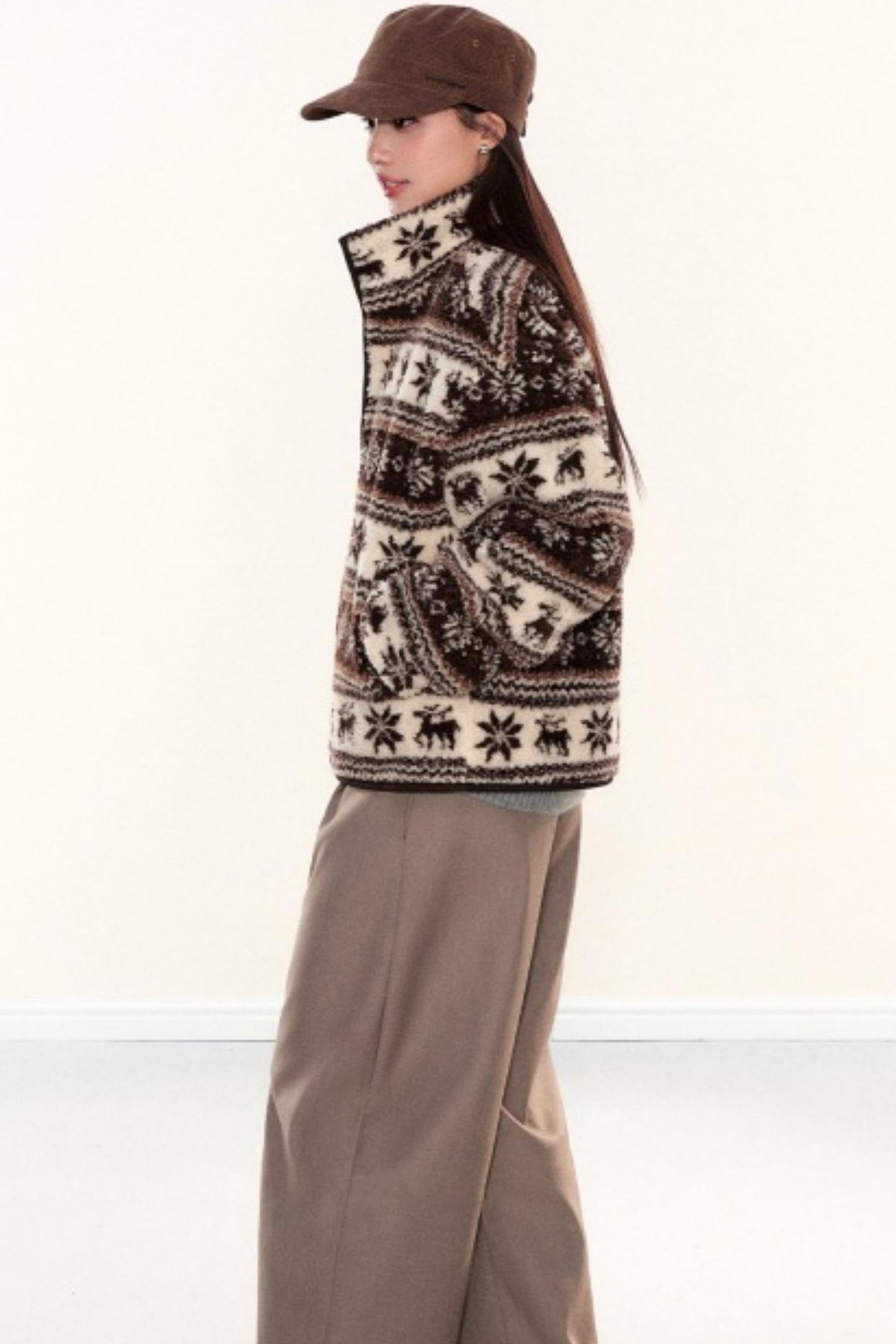 Fair Isle Lamb Wool Fleece Jacket