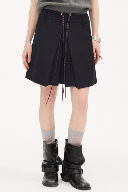 Color-Block Tie Pleated Skirt