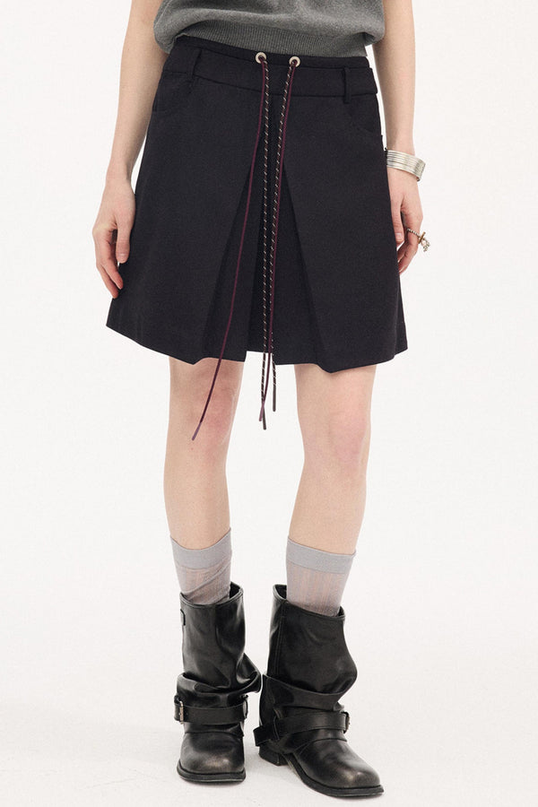 Color-Block Tie Pleated Skirt
