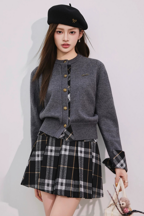 Diamond-Patterned Patchwork Knitwear Set-Up