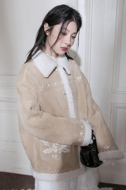 Warm Suede Embroidery Jacket