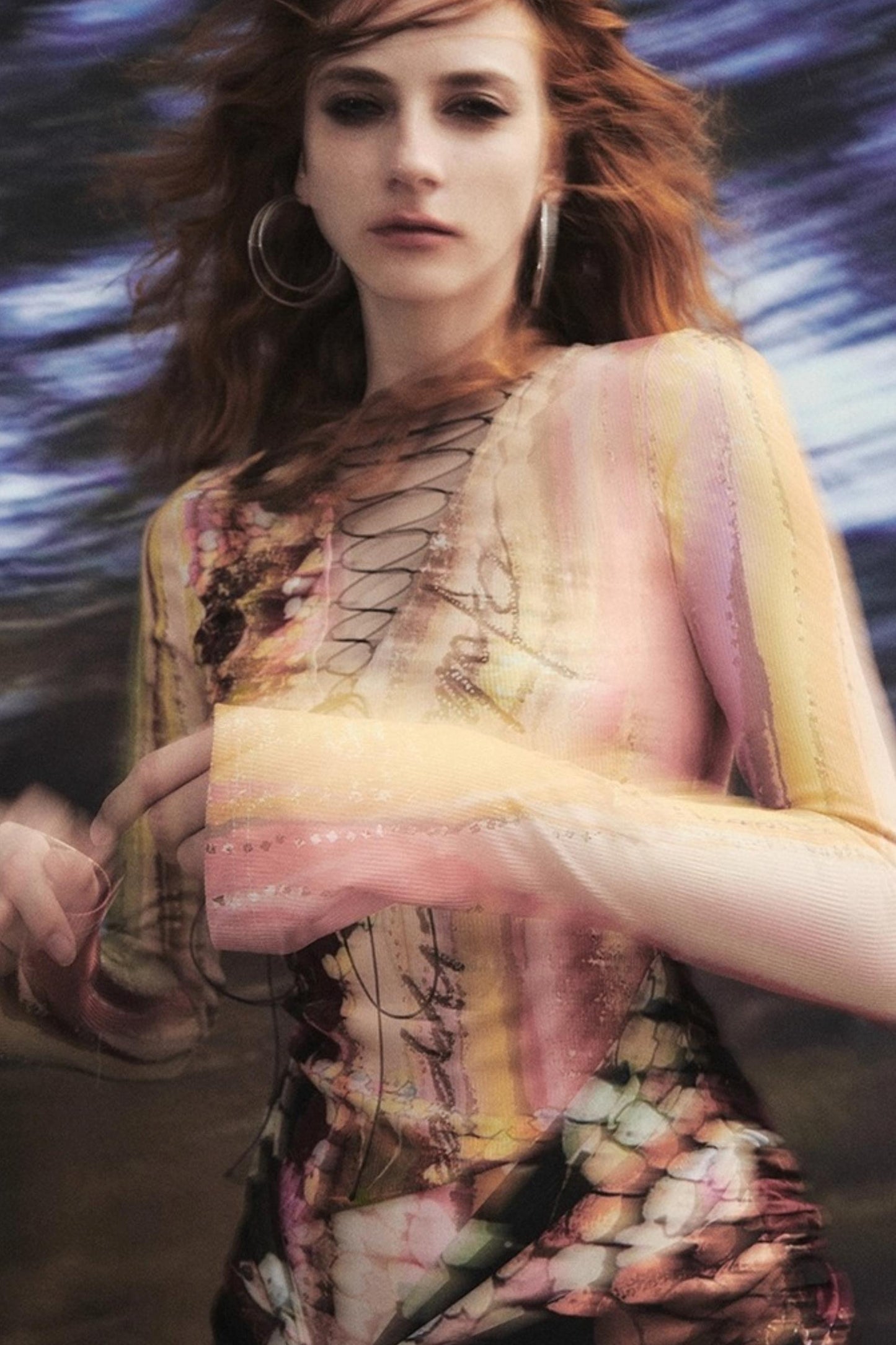 Lotus Print Fake Two-Piece Mermaid Dress