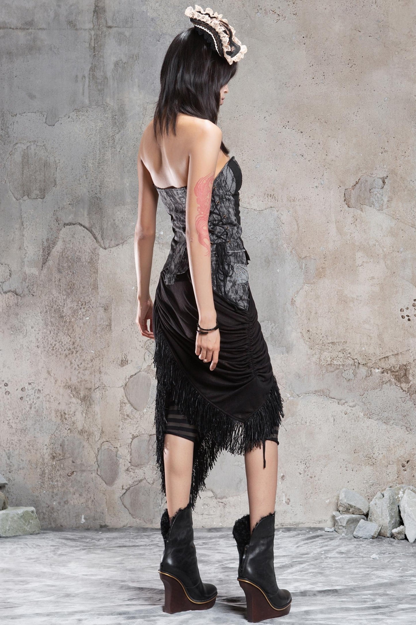 Irregular Patchwork Drawstring Skirt