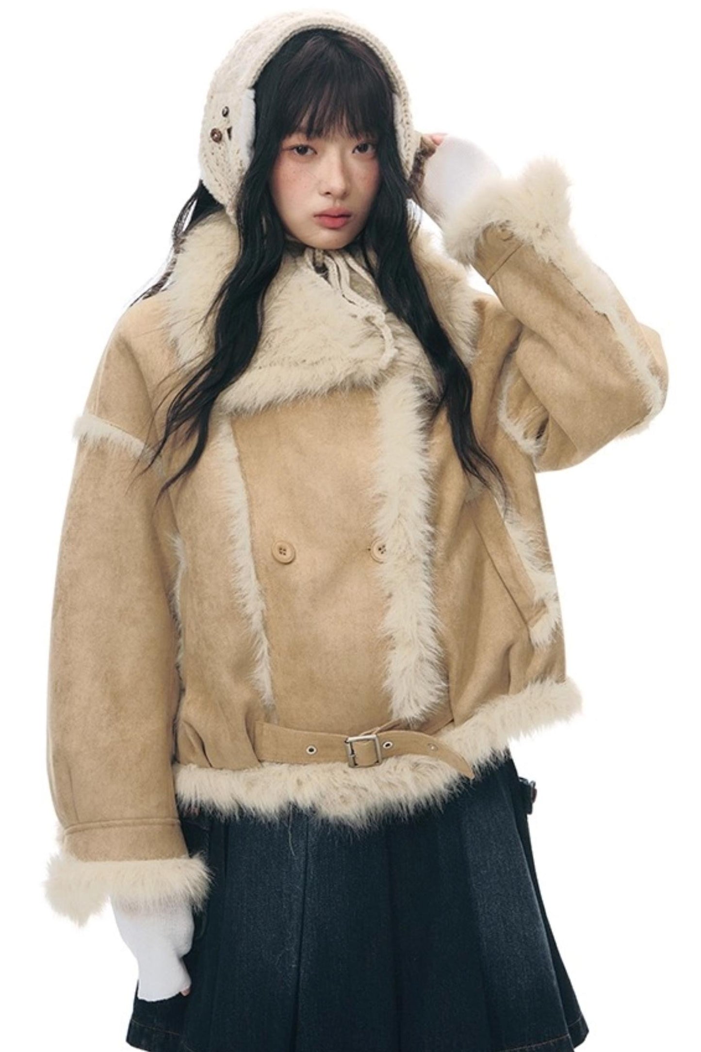 Lapel Shearling Suede Coat