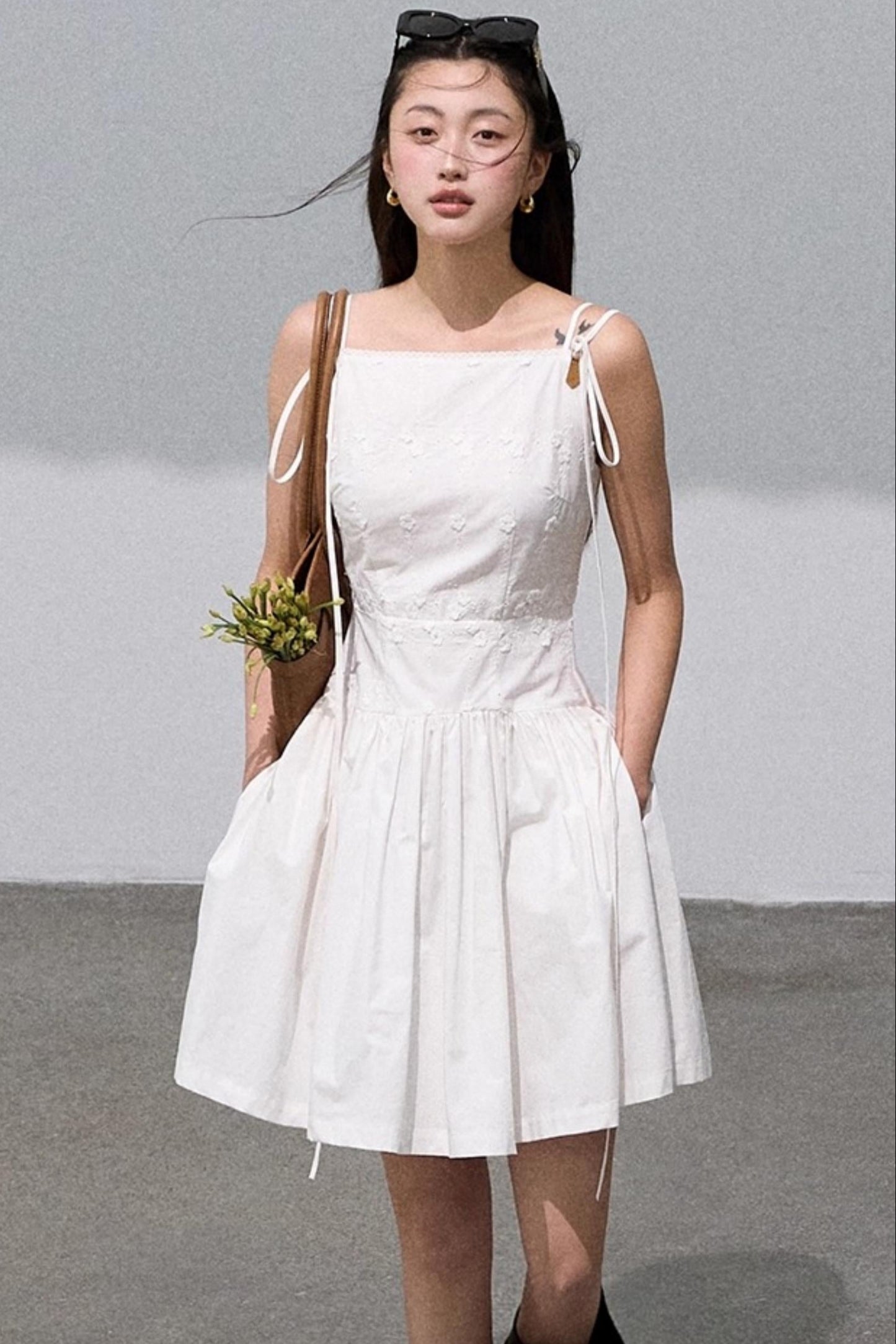 Three-Dimensional White Slip Dress