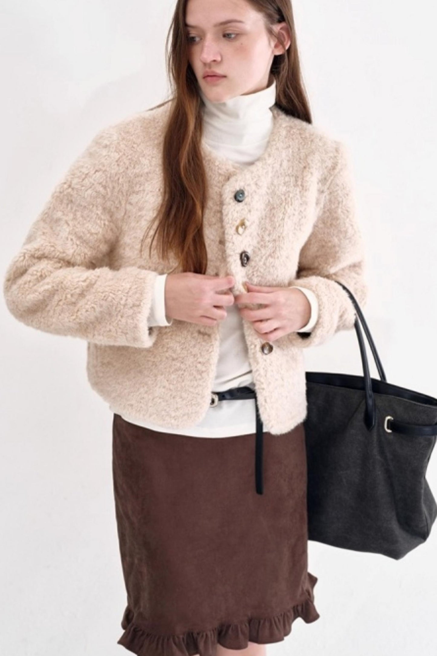 Rainbow Candy Button Shearling Jacket