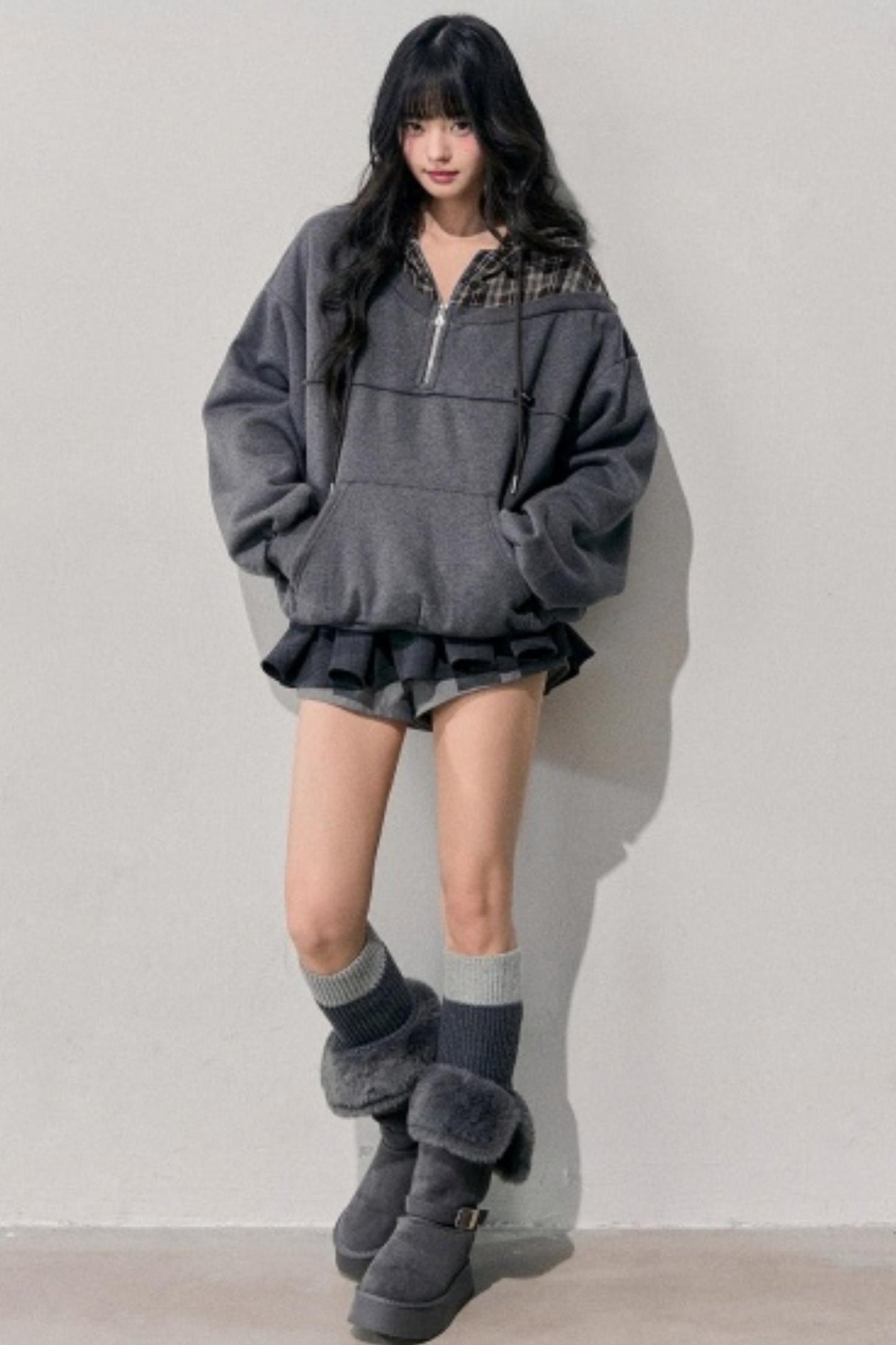 Fake Two Piece Plaid Hooded Jacket