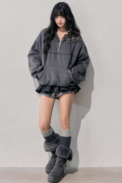 Fake Two Piece Plaid Hooded Jacket