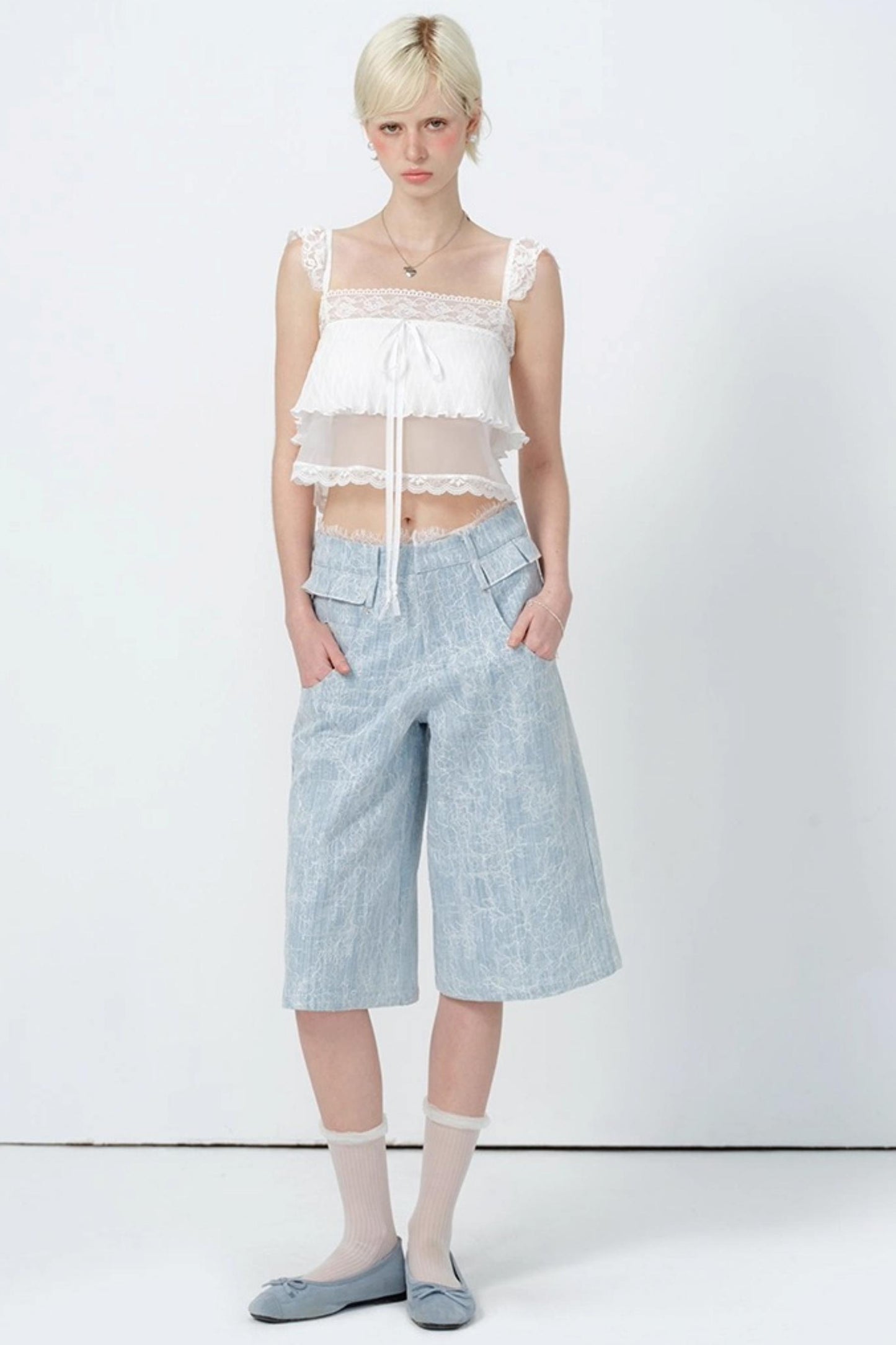 Summer Lace High-Waist Wide-Leg Pants
