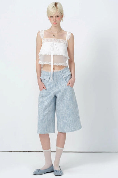 Summer Lace High-Waist Wide-Leg Pants