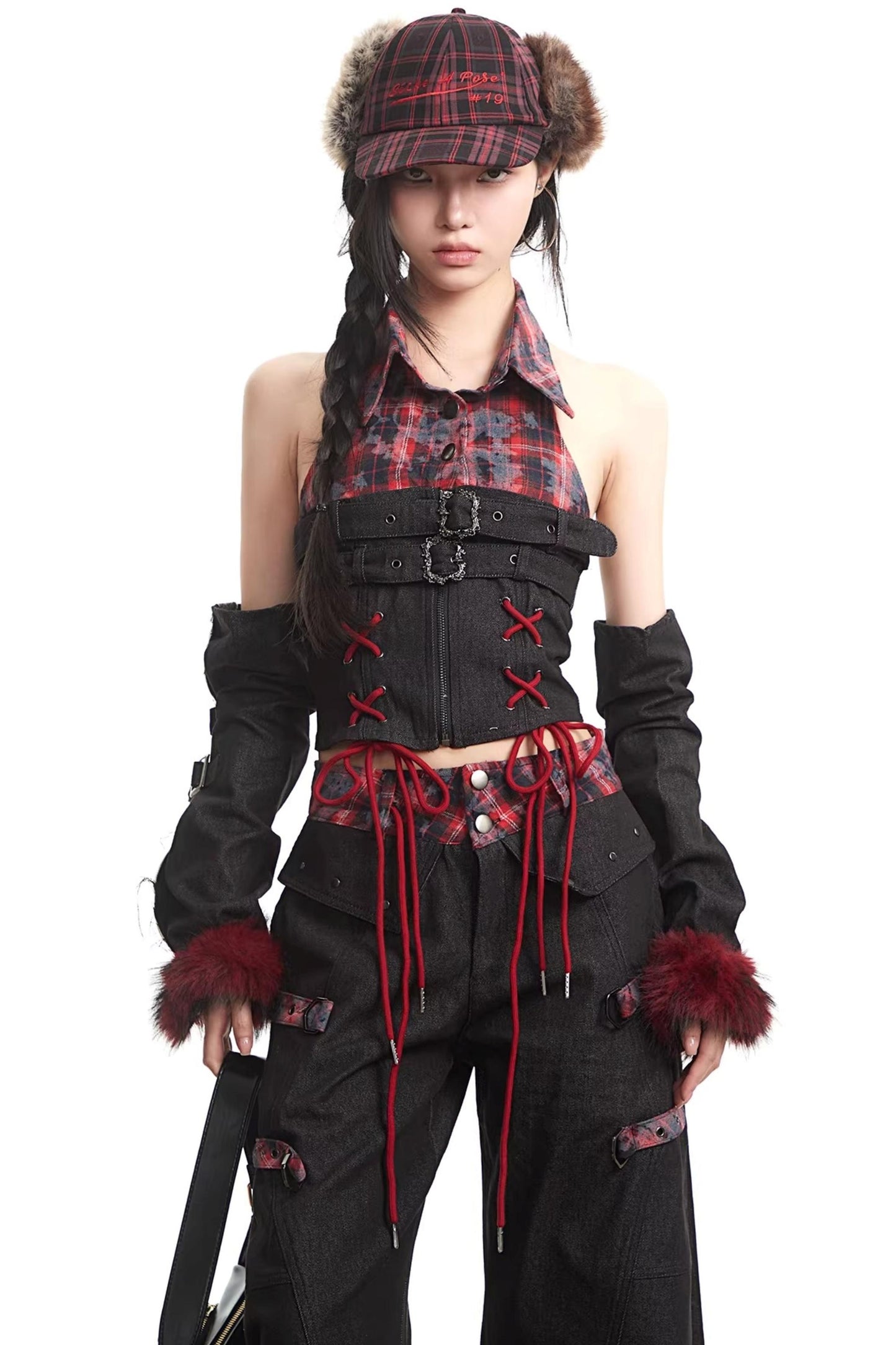 Plaid Patchwork Denim Set-Up