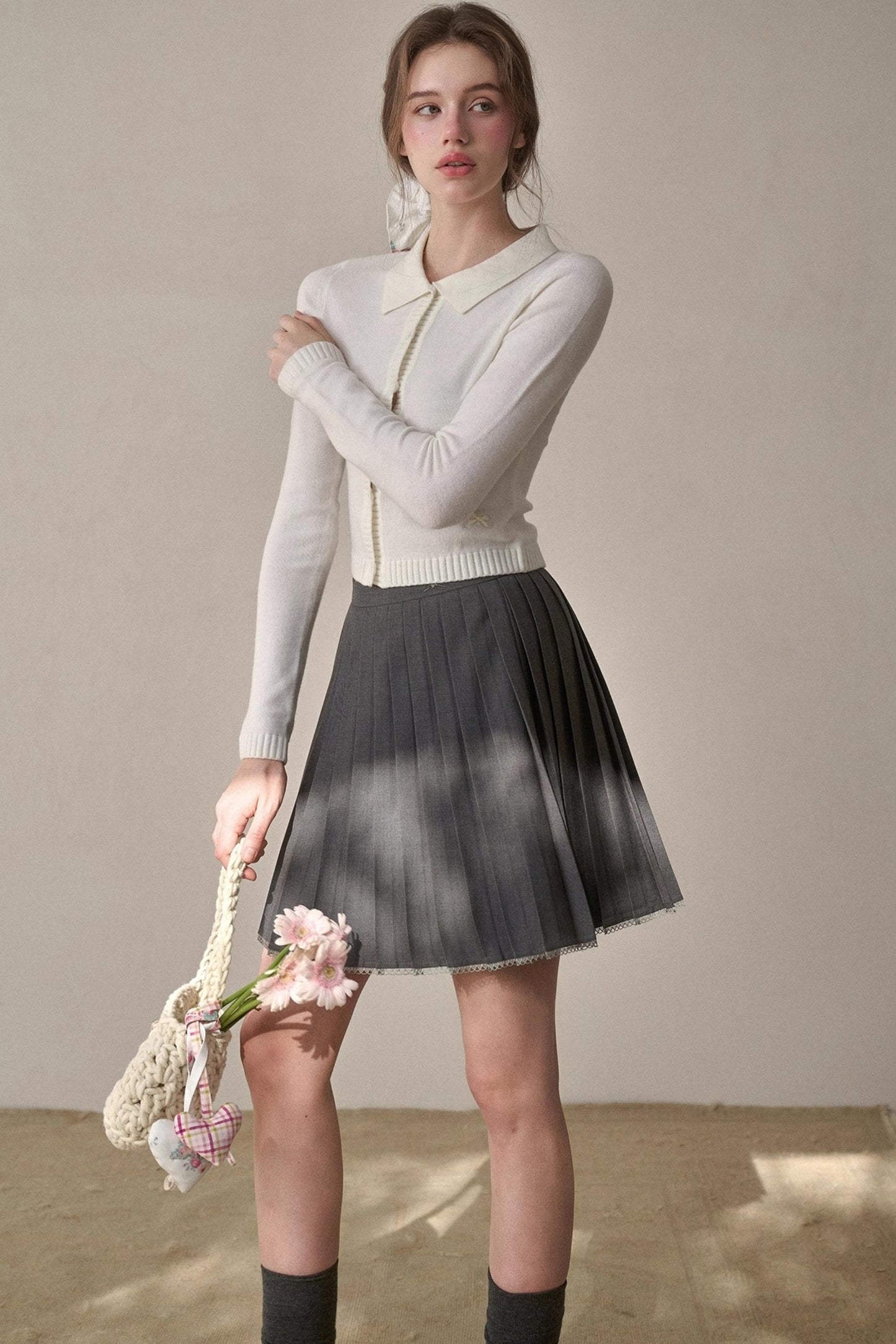 Gray Pleated Skirt