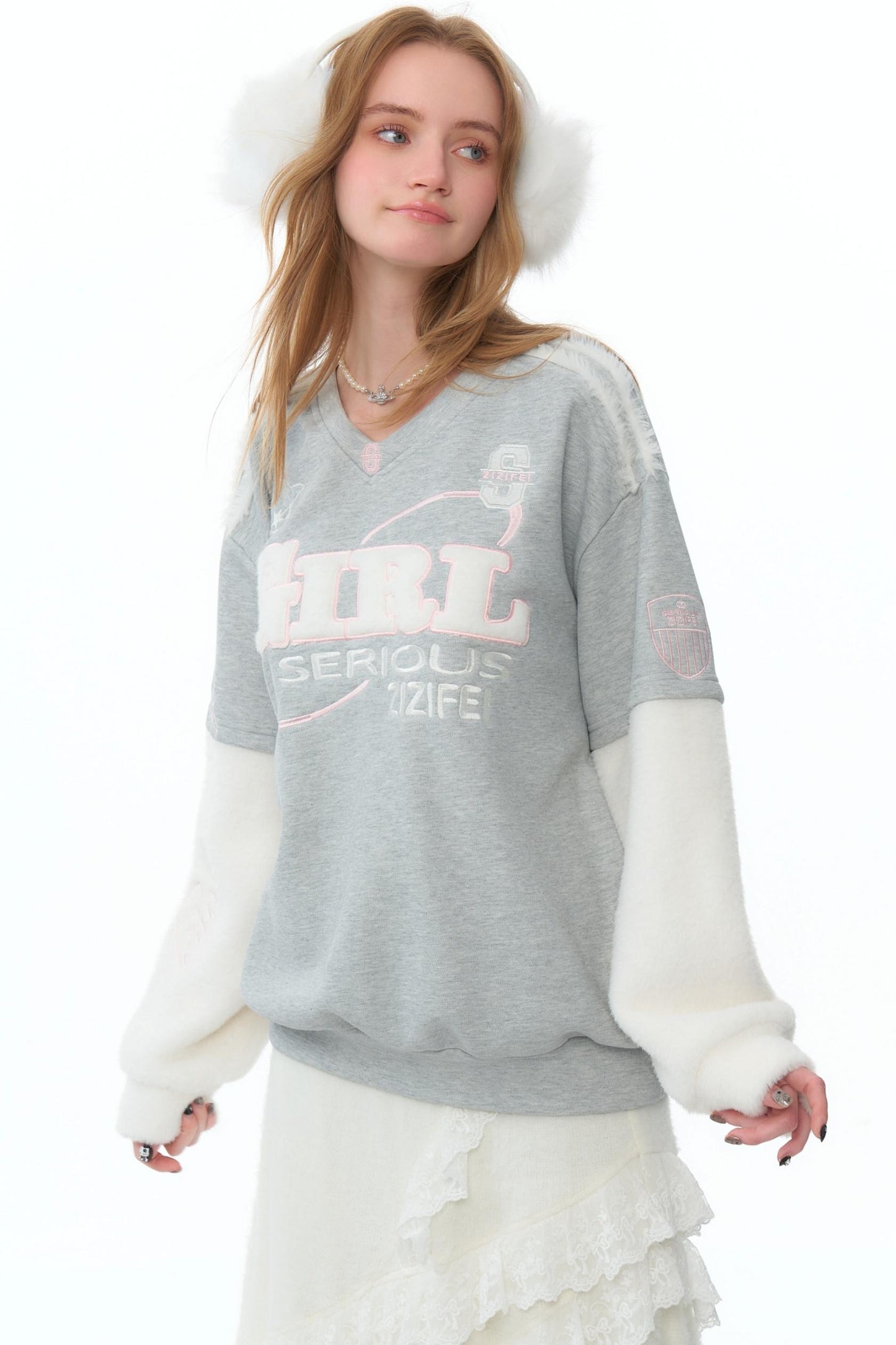 American Retro V-Neck Velvet Sweatshirt