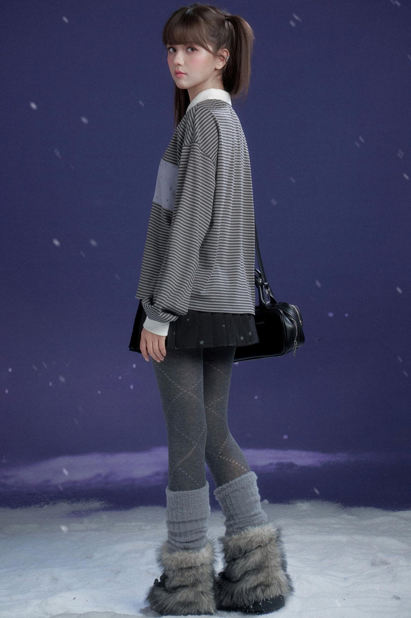 Energetic Gray-Purple Striped Polo Top