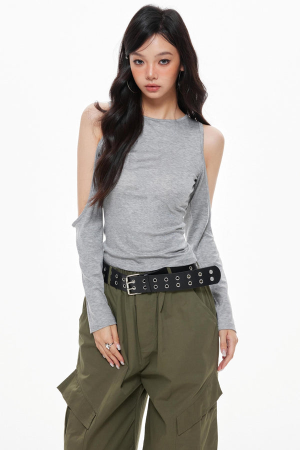 Vintage Gray Knitted Long Sleeve T-Shirt