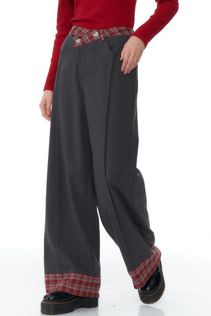 Red Plaid Drape Casual Pants