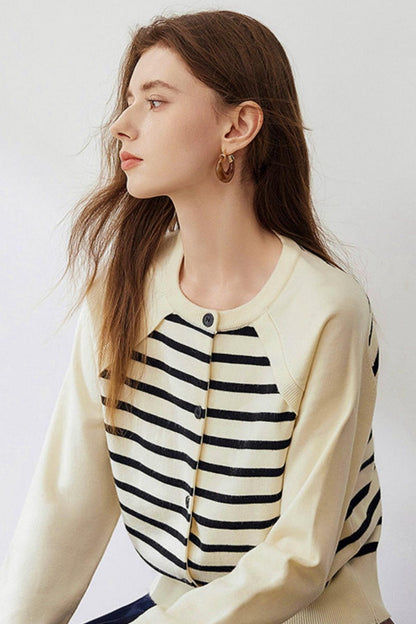 Raglan Sleeve Striped Knit Sweater